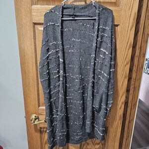 Gray Open-Front Knit Sweater